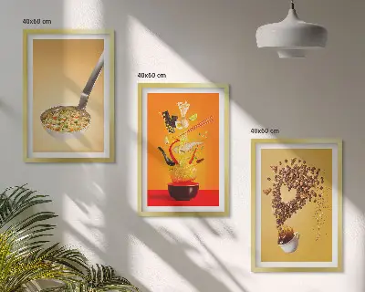 Zestaw 3 obrazów do salonu z motywami jedzenia kuchennego