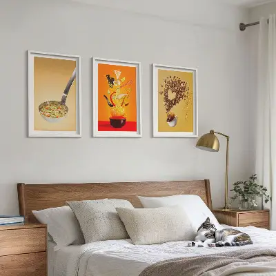 Zestaw 3 obrazów do salonu z motywami jedzenia kuchennego