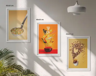 Zestaw 3 obrazów do salonu z motywami jedzenia kuchennego