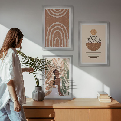 Zestaw obrazów do salonu Stylowe roślinne wzory i geometria