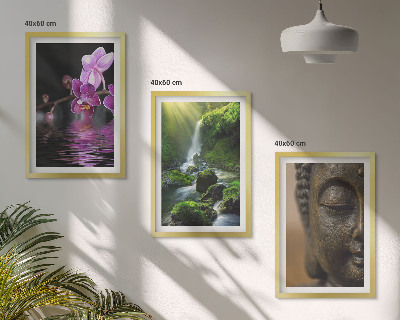 Zestaw 3 obrazów do salonu Kwiaty wodospad Budda skały Zen