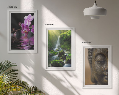 Zestaw 3 obrazów do salonu Kwiaty wodospad Budda skały Zen