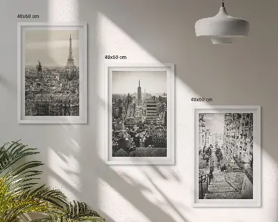 Zestaw obrazów do salonu z widokami na schody w Paryżu i Nowym Jorku