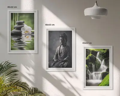 Zestaw 3 obrazów do salonu relaksujące obrazy z motywem wodnym ZEN
