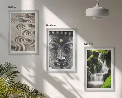Zestaw obrazów do salonu z motywem kamieni wodospadu i Buddy Zen