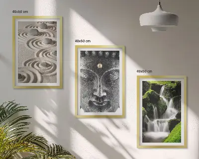 Zestaw obrazów do salonu z motywem kamieni wodospadu i Buddy Zen
