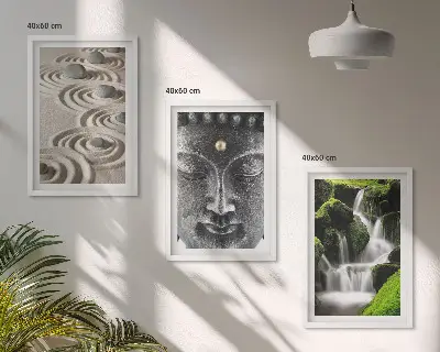 Zestaw obrazów do salonu z motywem kamieni wodospadu i Buddy Zen