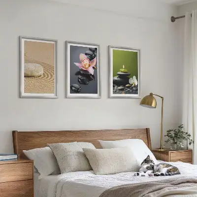 Zestaw 3 obrazów do salonu z relaksującymi motywami kamieni zen