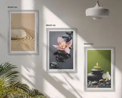 Zestaw 3 obrazów do salonu z relaksującymi motywami kamieni zen