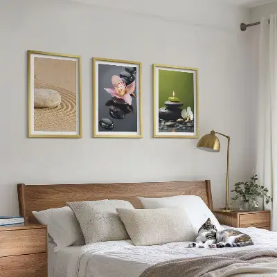 Zestaw 3 obrazów do salonu z relaksującymi motywami kamieni zen
