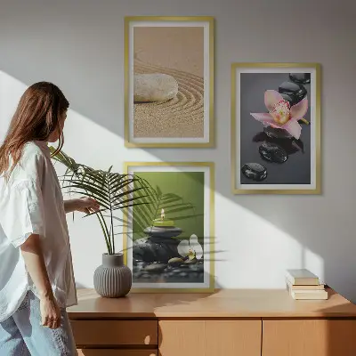 Zestaw 3 obrazów do salonu z relaksującymi motywami kamieni zen