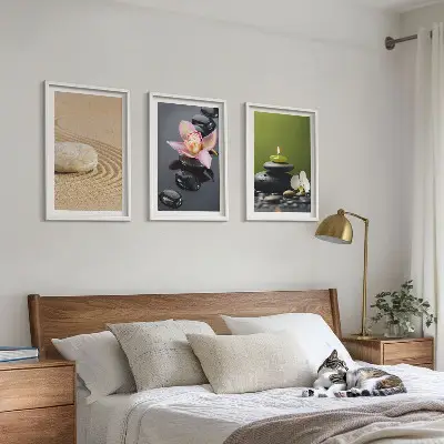 Zestaw 3 obrazów do salonu z relaksującymi motywami kamieni zen