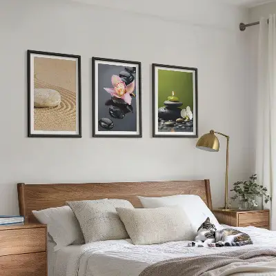 Zestaw 3 obrazów do salonu z relaksującymi motywami kamieni zen