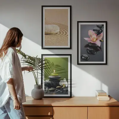 Zestaw 3 obrazów do salonu z relaksującymi motywami kamieni zen