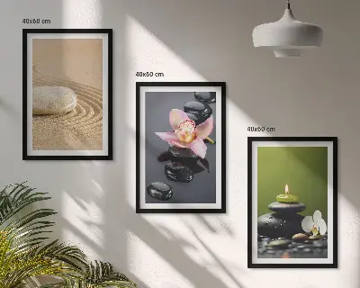 Zestaw 3 obrazów do salonu z relaksującymi motywami kamieni zen