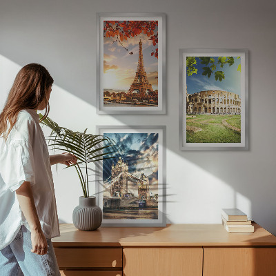 Kompozycja obrazów na ścianę Zabytki Europy