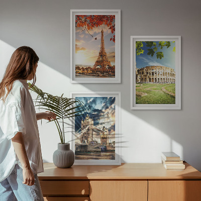 Kompozycja obrazów na ścianę Zabytki Europy