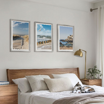 Zestaw 3 obrazów do salonu Plaża drewniana ścieżka klify
