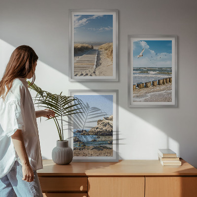 Zestaw 3 obrazów do salonu Plaża drewniana ścieżka klify