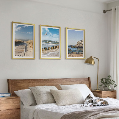 Zestaw 3 obrazów do salonu Plaża drewniana ścieżka klify