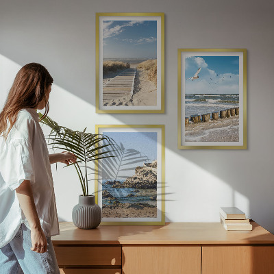 Zestaw 3 obrazów do salonu Plaża drewniana ścieżka klify
