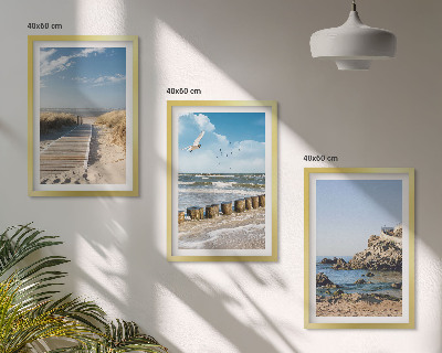 Zestaw 3 obrazów do salonu Plaża drewniana ścieżka klify