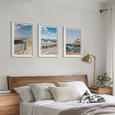 Zestaw 3 obrazów do salonu Plaża drewniana ścieżka klify