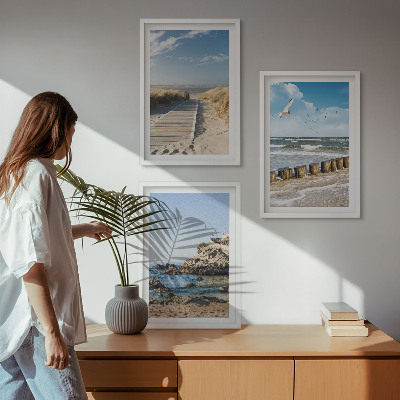 Zestaw 3 obrazów do salonu Plaża drewniana ścieżka klify