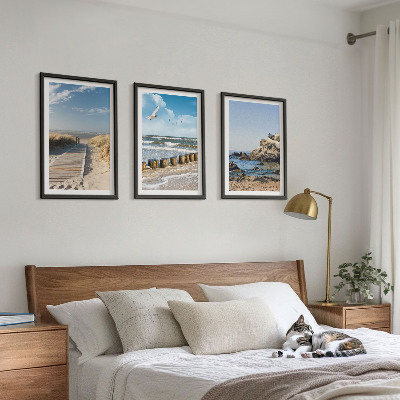Zestaw 3 obrazów do salonu Plaża drewniana ścieżka klify