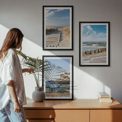 Zestaw 3 obrazów do salonu Plaża drewniana ścieżka klify