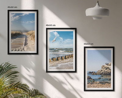 Zestaw 3 obrazów do salonu Plaża drewniana ścieżka klify