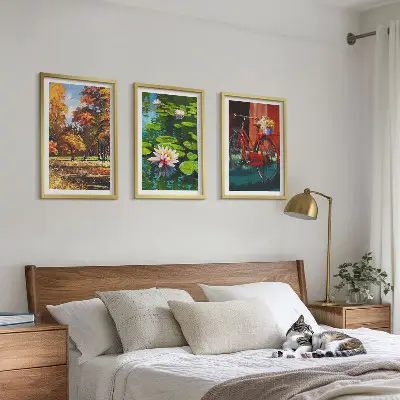 Kompozycja obrazów na ścianę kolory jesieni z motywem lilii na taras