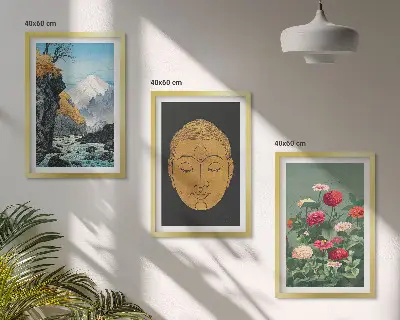 Zestaw obrazów do salonu Japońska natura w stylu japandi