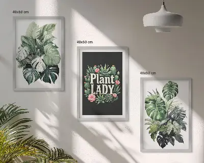 Zestaw 3 obrazów do salonu Rośliny tropikalne Plant Lady zestaw trzech obrazów ściennych z motywem roślin tropikalnych
