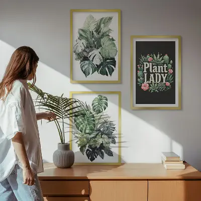 Zestaw 3 obrazów do salonu Rośliny tropikalne Plant Lady zestaw trzech obrazów ściennych z motywem roślin tropikalnych