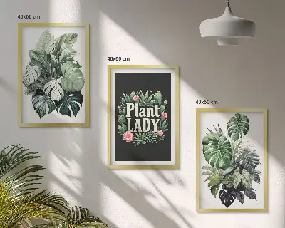 Zestaw 3 obrazów do salonu Rośliny tropikalne Plant Lady zestaw trzech obrazów ściennych z motywem roślin tropikalnych