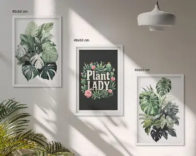Zestaw 3 obrazów do salonu Rośliny tropikalne Plant Lady zestaw trzech obrazów ściennych z motywem roślin tropikalnych