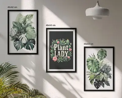 Zestaw 3 obrazów do salonu Rośliny tropikalne Plant Lady zestaw trzech obrazów ściennych z motywem roślin tropikalnych