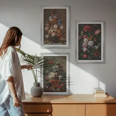 Zestaw 3 obrazów kwiaty w wazonach kompozycje do salonu