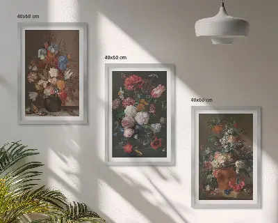 Zestaw 3 obrazów kwiaty w wazonach kompozycje do salonu