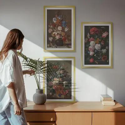 Zestaw 3 obrazów kwiaty w wazonach kompozycje do salonu