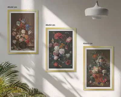 Zestaw 3 obrazów kwiaty w wazonach kompozycje do salonu