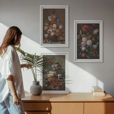 Zestaw 3 obrazów kwiaty w wazonach kompozycje do salonu