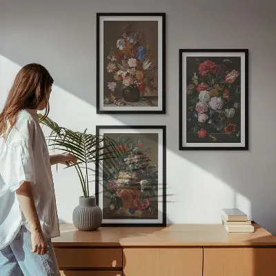 Zestaw 3 obrazów kwiaty w wazonach kompozycje do salonu