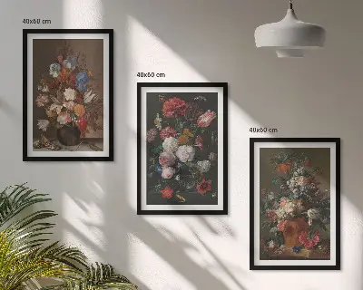 Zestaw 3 obrazów kwiaty w wazonach kompozycje do salonu
