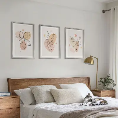 Zestaw obrazów do salonu rysunki roślinne w pastelowych barwach