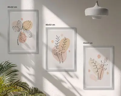Zestaw obrazów do salonu rysunki roślinne w pastelowych barwach