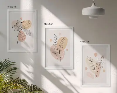Zestaw obrazów do salonu rysunki roślinne w pastelowych barwach