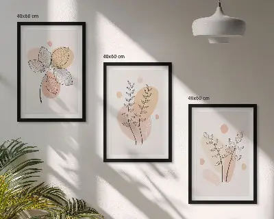 Zestaw obrazów do salonu rysunki roślinne w pastelowych barwach