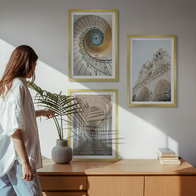 Zestaw obrazów do salonu Schody spiralne katedry fasada